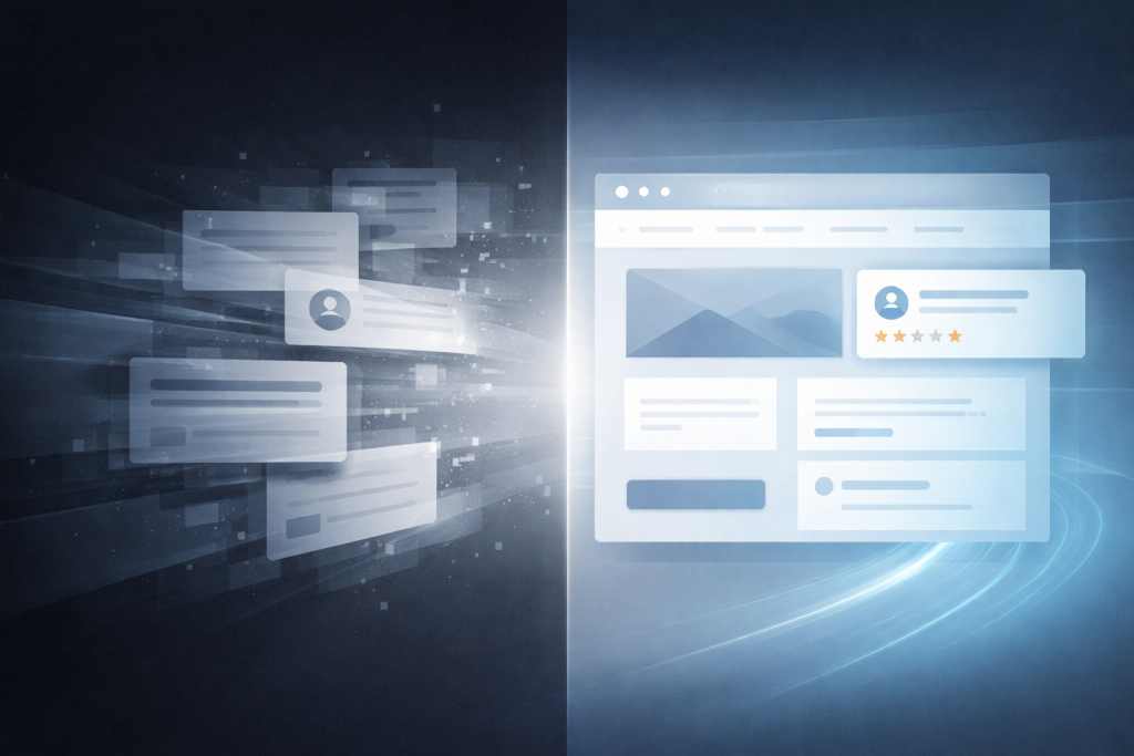 B2B website interface transforming into a sales pipeline (conversion optimization)